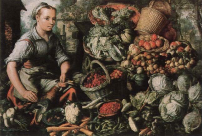 Museum national market woman with fruits, Gemuse and Geflugel